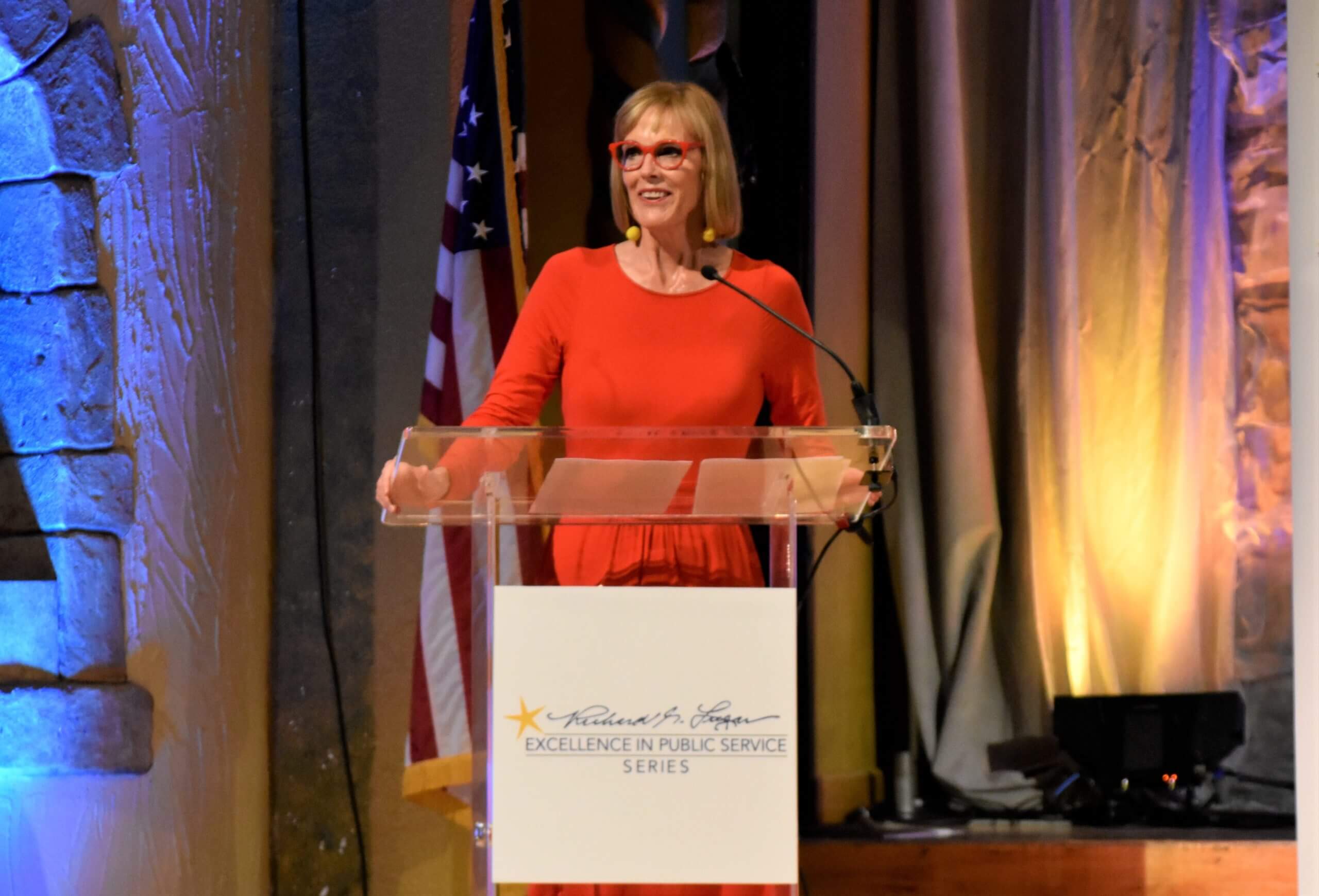 Then-Indiana Lieutenant Governor Suzanne Crouch addresses event attendees
