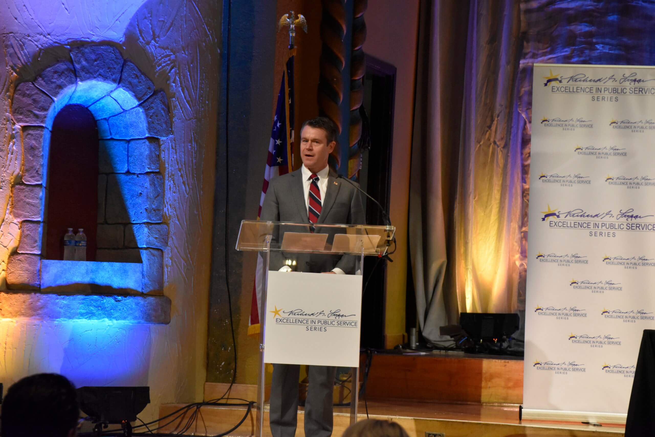 Senator Todd Young speaks on stage