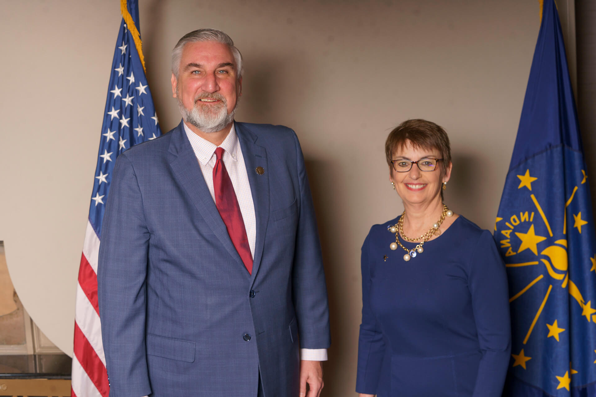 A member of the Lugar Series poses with the featured speaker at the Annual Luncheon