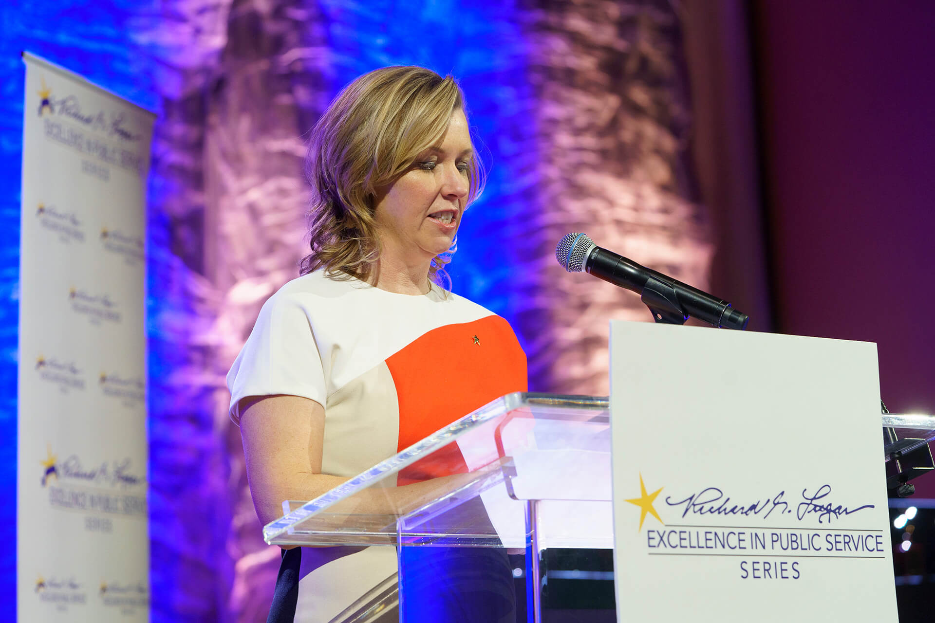 A speaker addresses the crowd at the Lugar Series Annual Luncheon