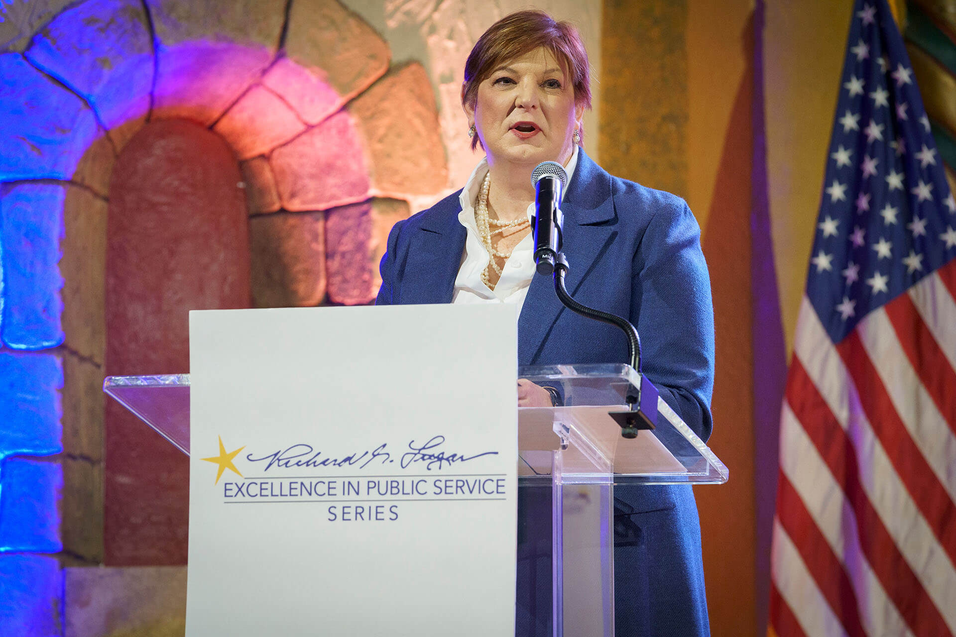 A Lugar Series member speaks to those attending the Annual Luncheon